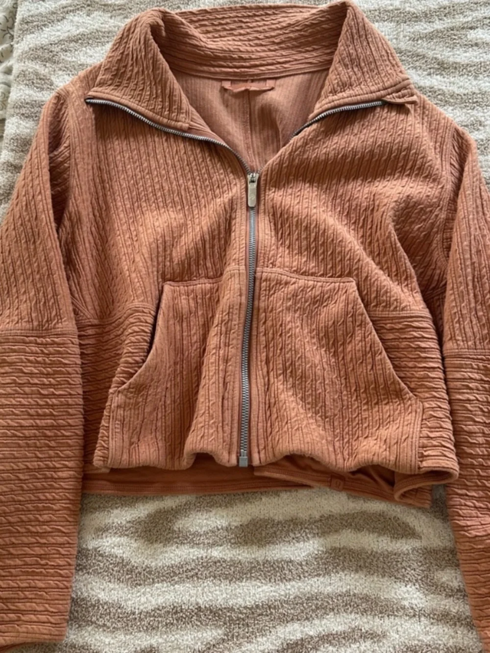 lululemon athletica Cropped Textured Bomber Jacket — Rust